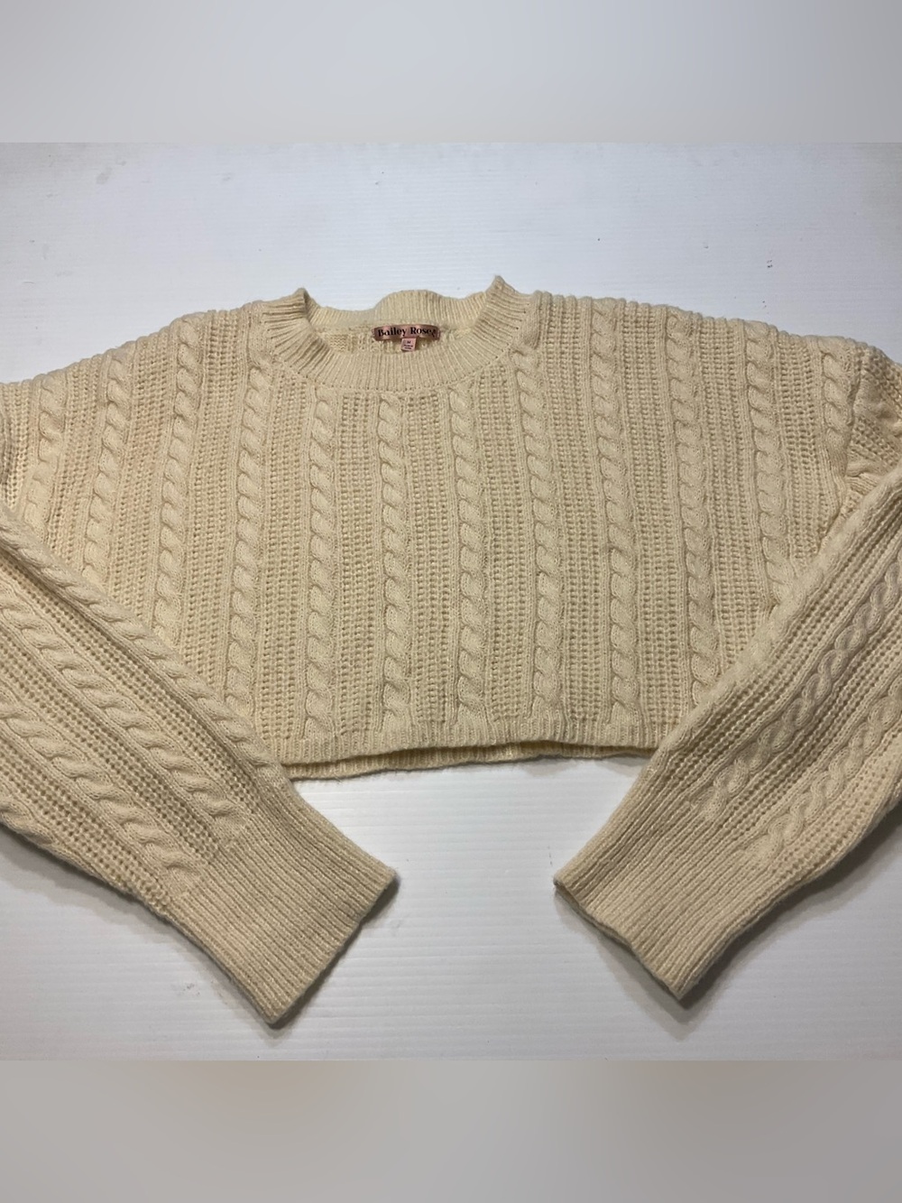 Bailey Rose Sweater Women Sz S Ivory Cable Knit Cropped Chunky Apres Ski
